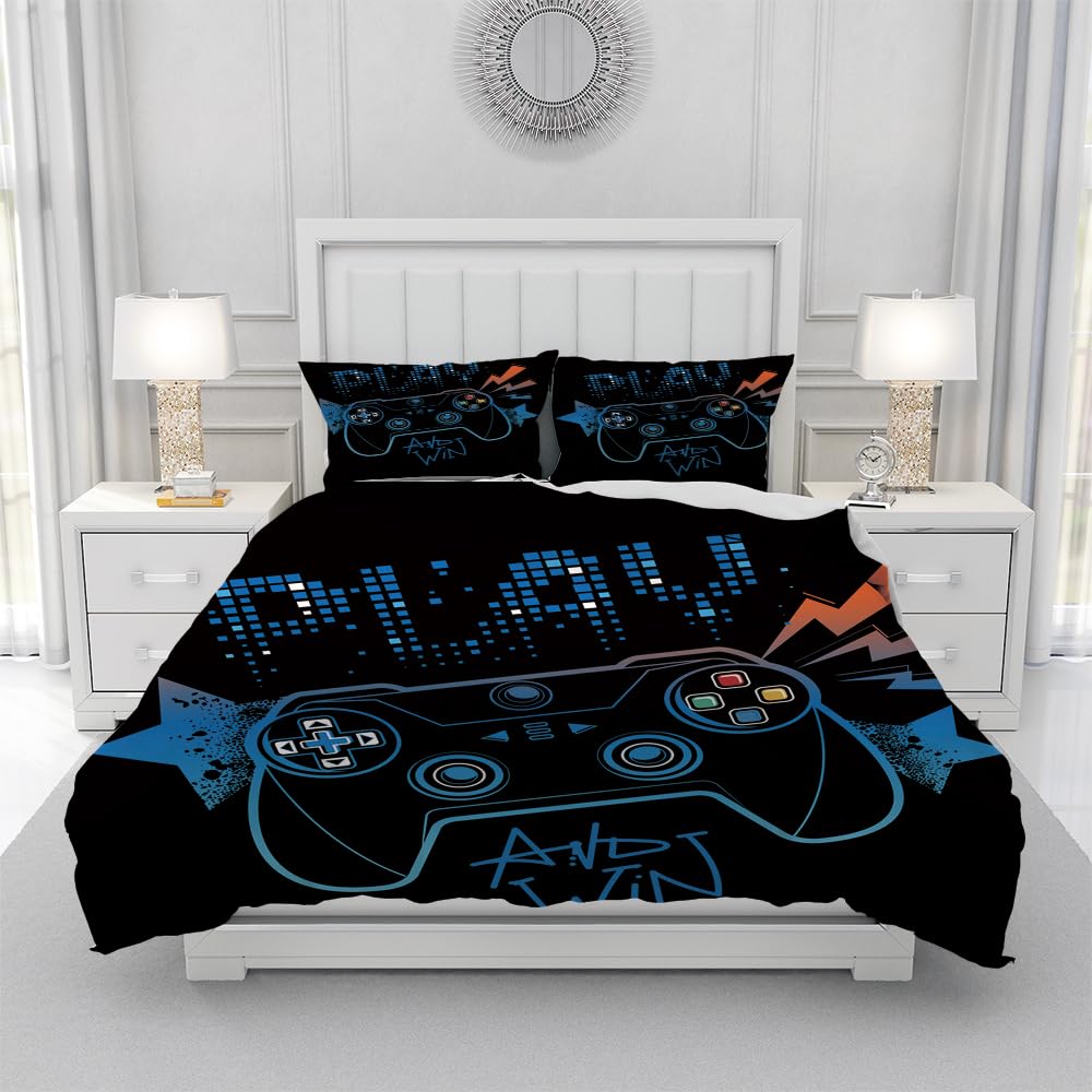 Housse de Couette Gamer 135x200 cm,3D Impression Parure de Lit Gamer,Housse de Couette Enfant en Microfibre + 2 Taies d'oreiller 50x75 cm