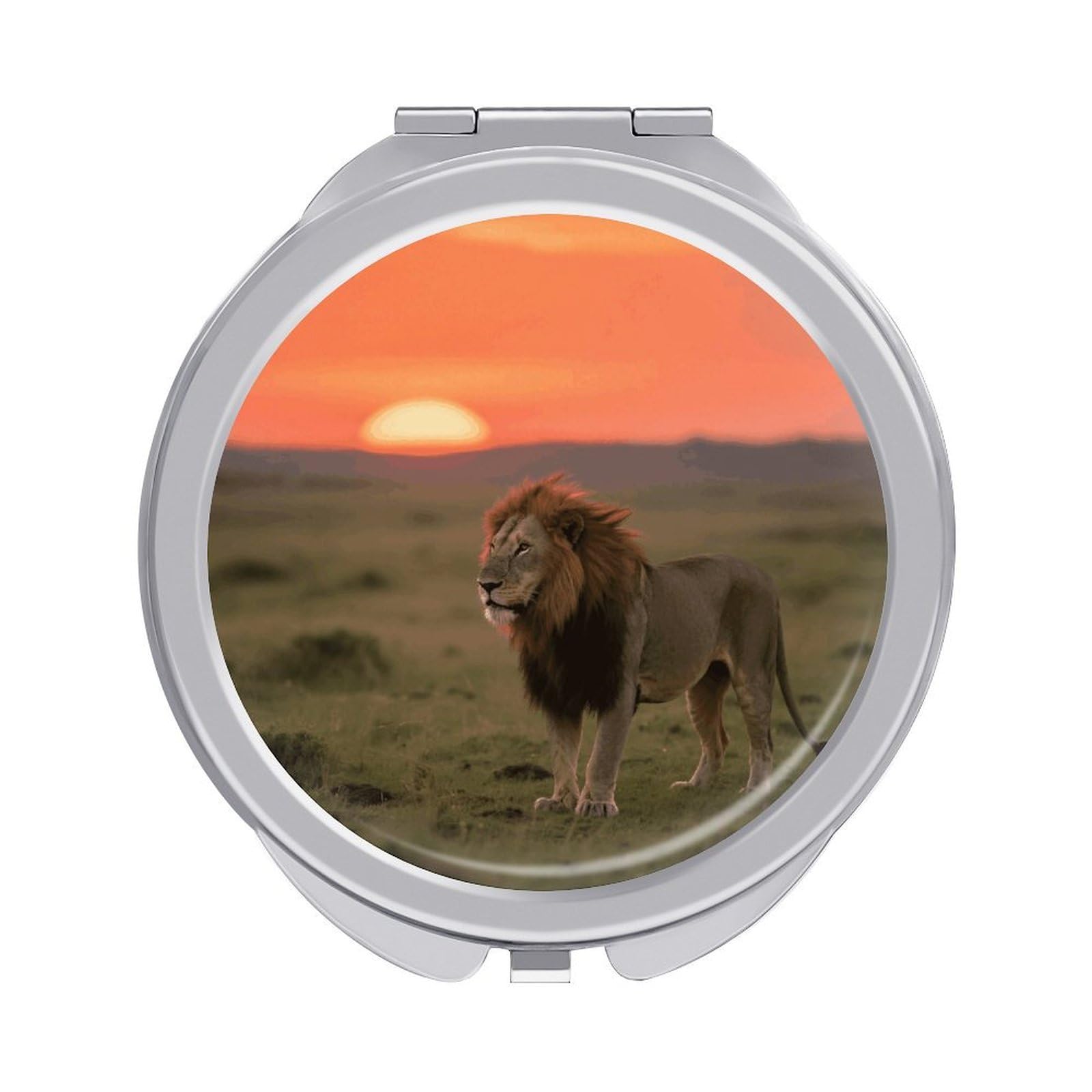 VstaDank Lion on African Savannah Makeup Mirror Beautiful Compact Makeup Mirror Silver Mirrors Surface Folding Makeups Lightweight Travel Makeups Mirrors for Suitable Handbag and Purses