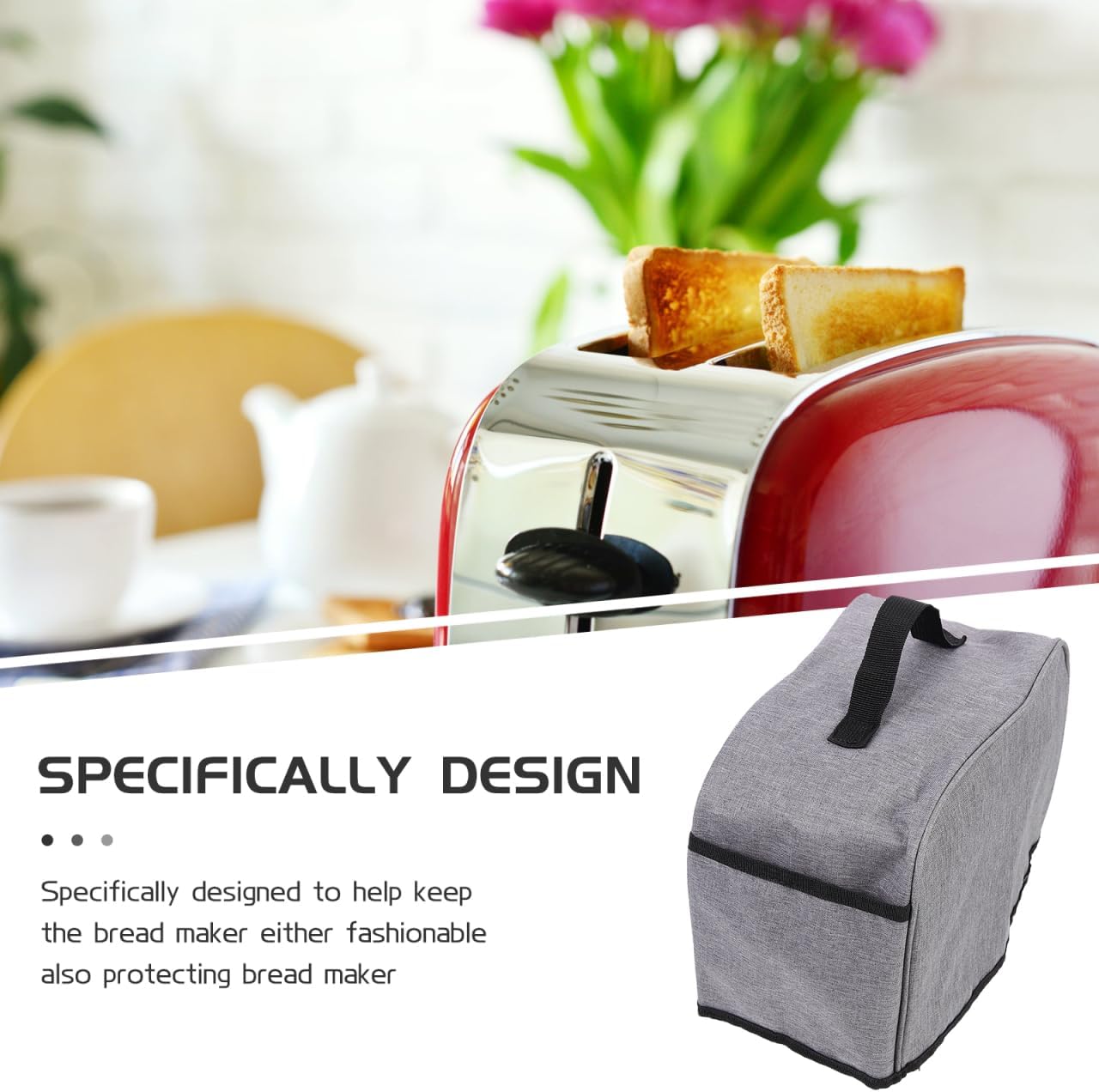 Unomor Bread Maker Cover Polyester Grey 10.81 X 8.06 X 5.70 in | Pocket Design, Dust Protection, Side Pouches, Extra Storage Space, Grey