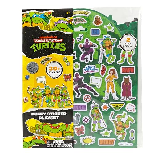 Image of Teenage Mutant Ninja Turtles Puffy Sticker Playset, Includes 30 Reusable TMNT Stickers & Double-Sided Play Scene, Classic Teenage Mutant Ninja Turtles Toys, Great Travel-Friendly Kids Activities