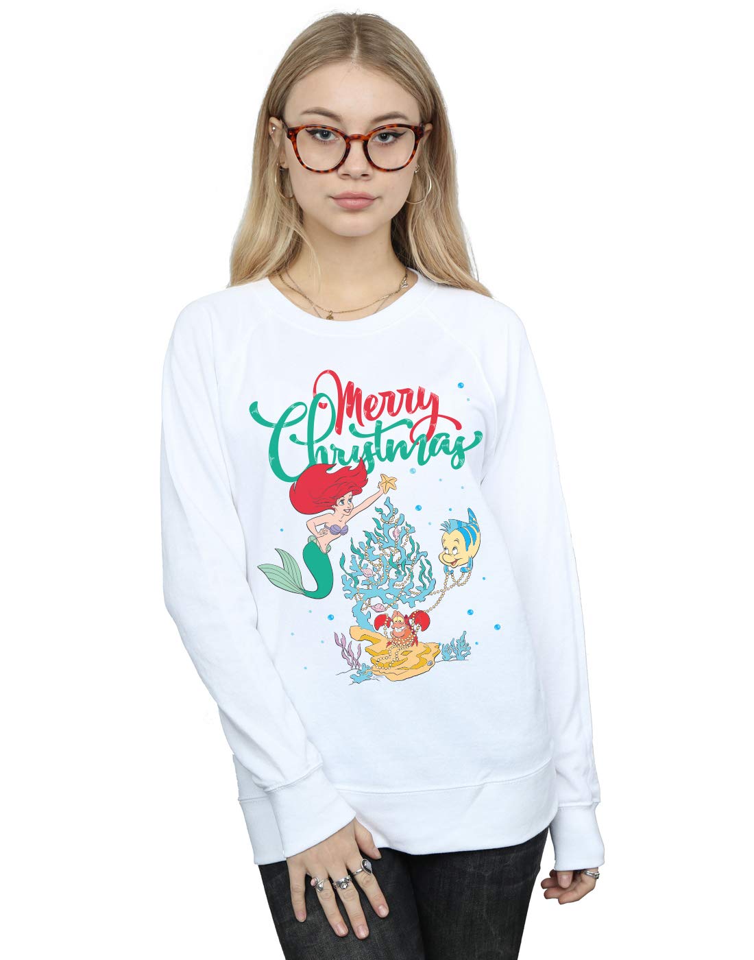 Disney Women's Princess Time To Sparkle Sweatshirt White X-Large