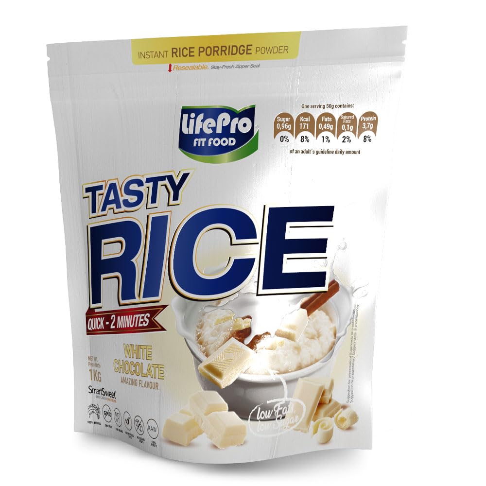 Life Pro Tasty Rice 1kg | Harina de Arroz Pre Gelatinizada para Mejor Asimilación y Digestión | Carbohidratos para más Energía | Textura Extrafina Sin Azúcares (CHOCOLATE BLANCO)