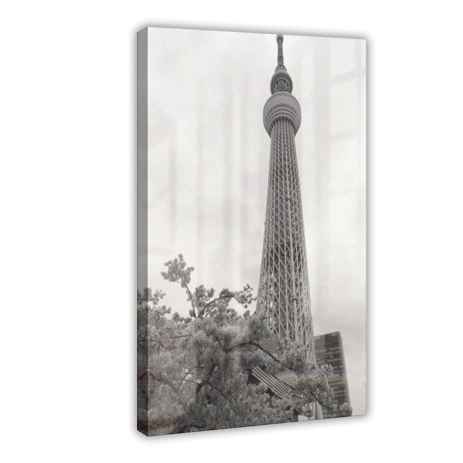 GAPAT Tokyo Skytree Asakusa Japan Black White Wall Art Travel Poster Japanese Art Print Shibuya Canvas Poster Wall Art Paintings for Living Room Bedroom Decoration Yellow Frame 12x18i