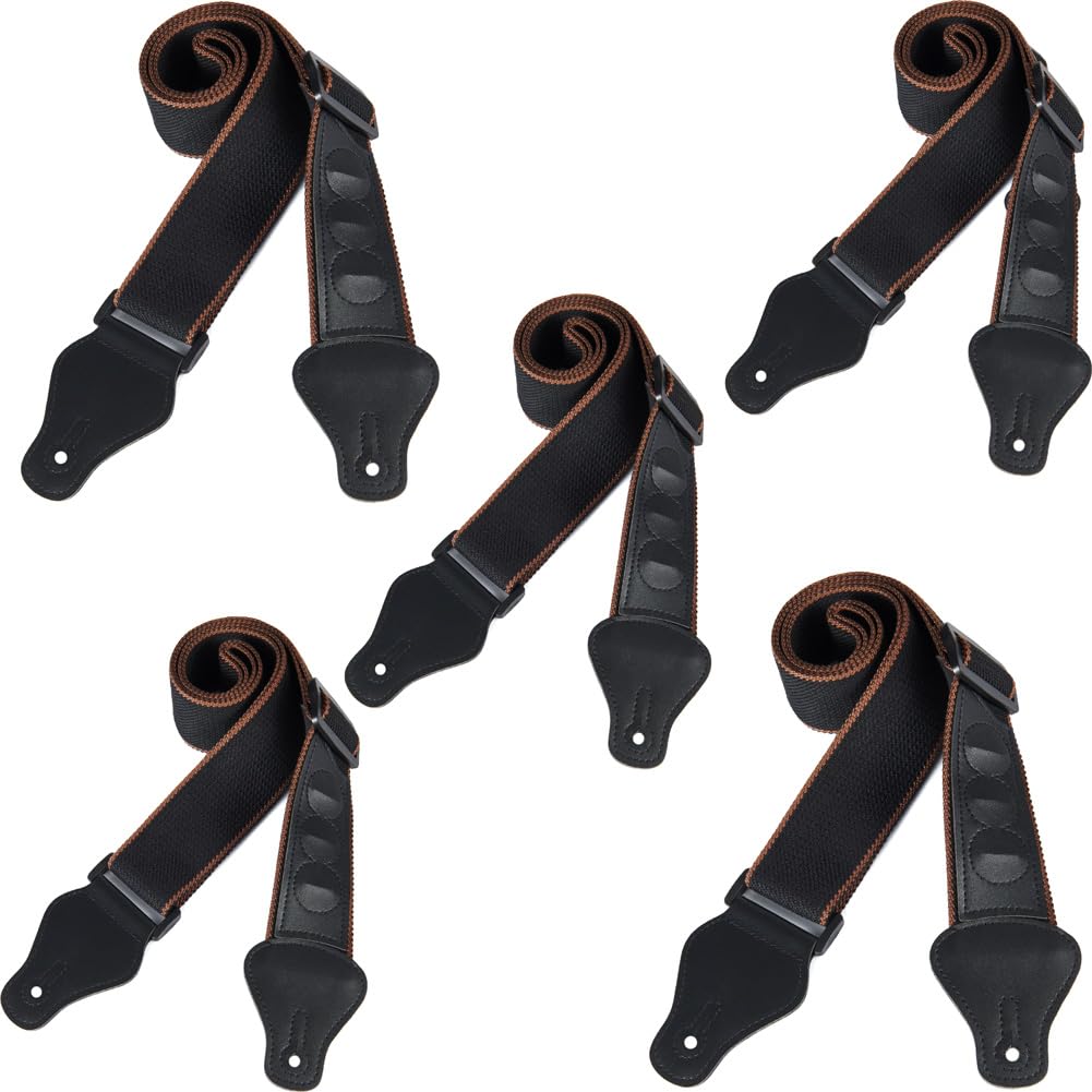 WOGOD Correa para guitarra, correa para guitarra eléctrica acústica, correa para bajo con 3 extremos de soporte para púas de guitarra, color negro carbón, larga, Negro carbón, Long