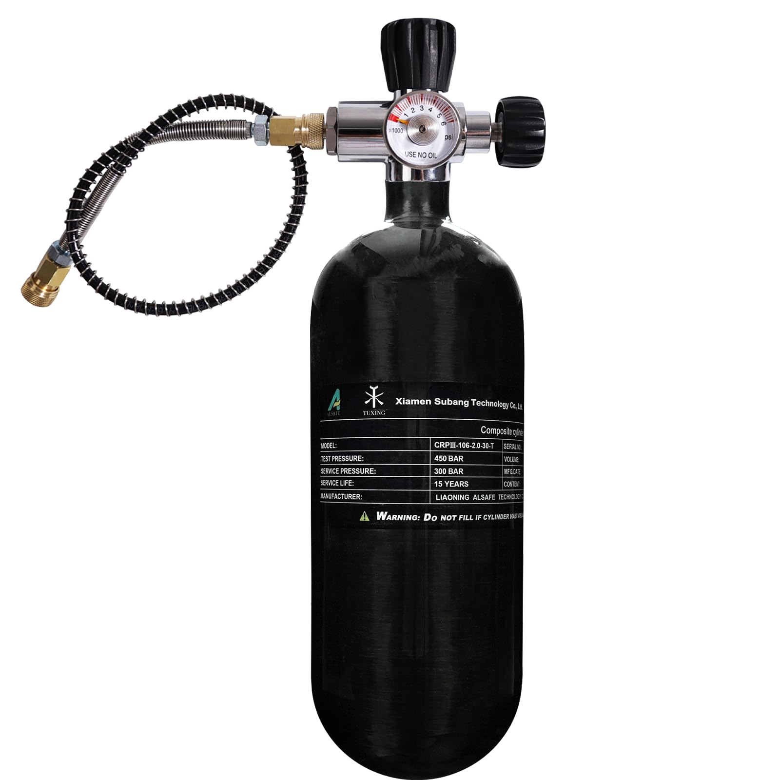 TUXING Depósito de aire HPA de fibra de carbono de 4500 psi, 2 l, 122 Cu con válvula reguladora de relleno PCP, para tanque de buceo Pcp Air Rifle (Empty Bottle), M18 x 1,5