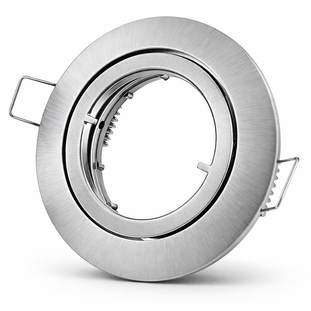 6er Set LED o. Halogen Einbaustrahler Timo für 12V und 230Volt Farbe: Edelstahl gebürstet (ohne Leuchtmittel) inkl. 230Volt GU10 und 12Volt MR16 Fassung. Spot Rund für Lochausschnitte von 68-76 mm.