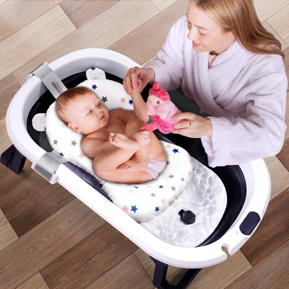 Coussin de Bain pour Nouveau-né, Tapis de Bain Antidérapant Support Siège Pliable Baignoire Bébé 0-18 Mois