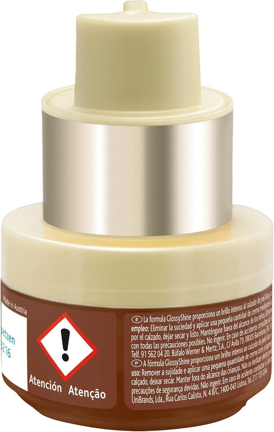 Búfalo Express - Betún en Crema Autobrillante Color Marrón, Cuidado del Calzado y Color, Brillo Satinado Superior, Esponja Integrada - Tarro de 40ml
