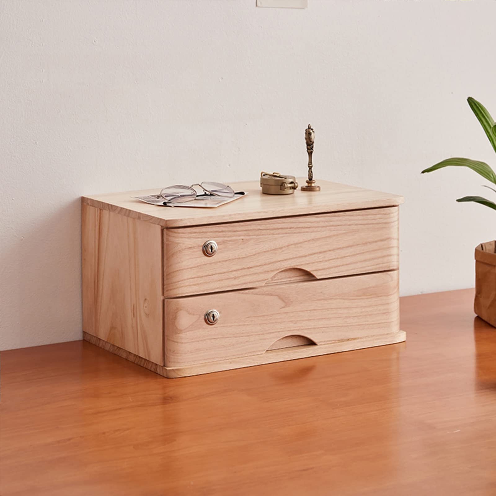 MYUYEE Wooden Top Storage Cabinet With Lock For Home Office Nization Small Data Cabinet For Files And Ds (B-2 Drawer)