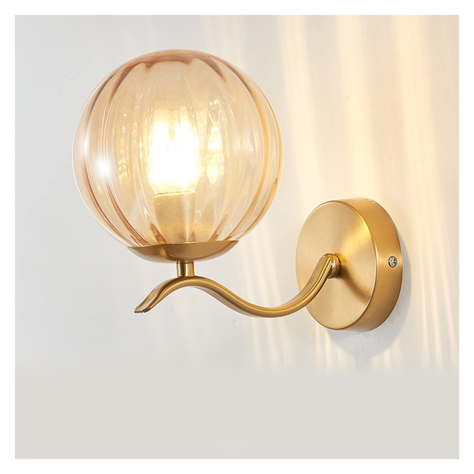 JYBNBBE & Sconces Modern Brass Wall Light with Glass Lampshade, Creative 1-Light Wall Lamp Minimalist Wall Sconce Fixture with Frosted Glass Globe Shade, Wall Mount Lighting Fixt,D-Amber Stripes