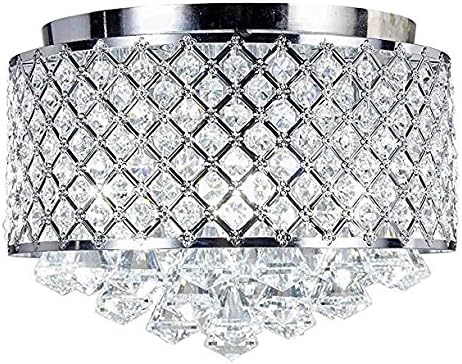 New Galaxy Lighting 4-Light Chrome Finish Round Metal Shade Crystal Chandelier Semi-Flush Mount Ceiling Fixture