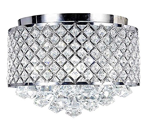 Top Lighting 4-Light Chrome Finish Round Metal Shade Crystal Chandelier Flush Mount Ceiling Fixture