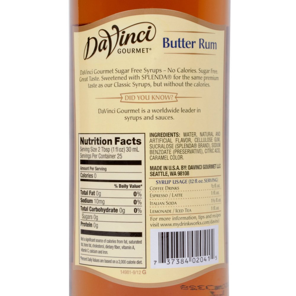 DaVinci Gourmet Butter Rum Sugar Free Syrup 25.4 FL OZ. Buy Online in United Arab Emirates at