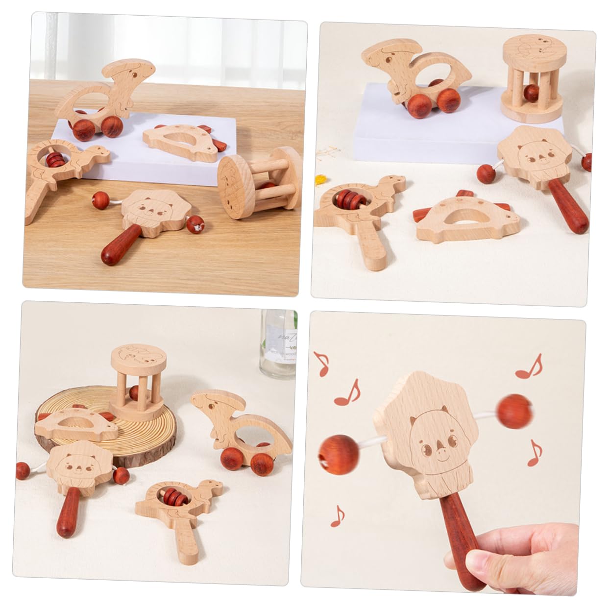 BESTonZON Sonagli in Legno per Ragazzo Ragazza Piccoli, Set Portatile da 5 Pezzi Suono Delicato, Stimola Coordinazione e Divertimento, Giocattoli Educativi per Ragazzo Ragazza e Palestra