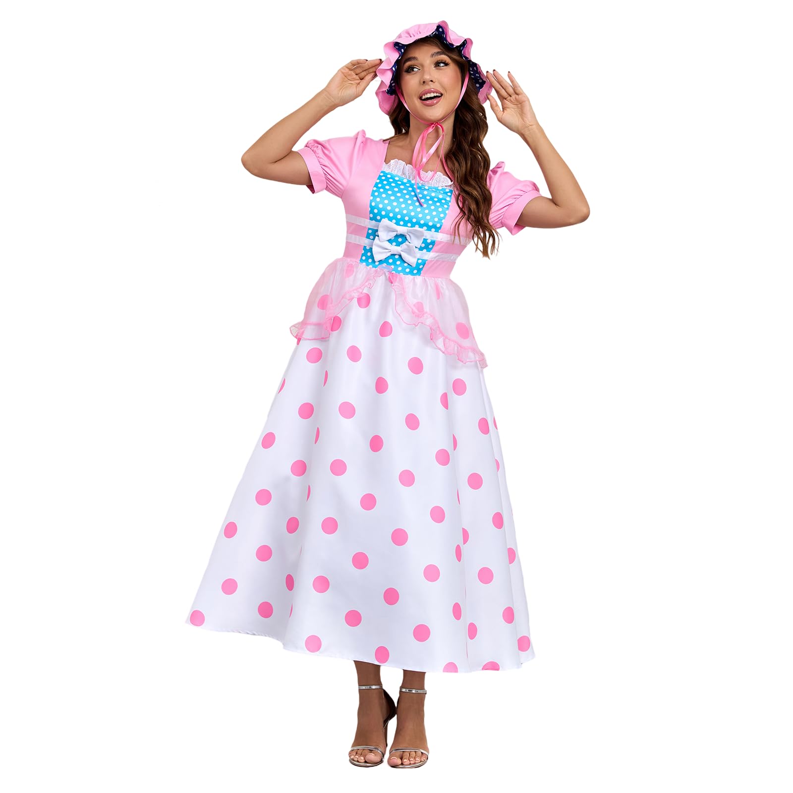 AYYOHON Little Bo Peep Costume for Women with Pink and Blue Bonnet Adult Polka Dot Skirt Dress Halloween Shepherdess Outfit XL BigaMart AYYOHON Little Bo Peep Costume for Women with Pink and Blue Bonnet Adult Polka Dot Skirt Dress Halloween Shepherdess Outfit XL BigaMart