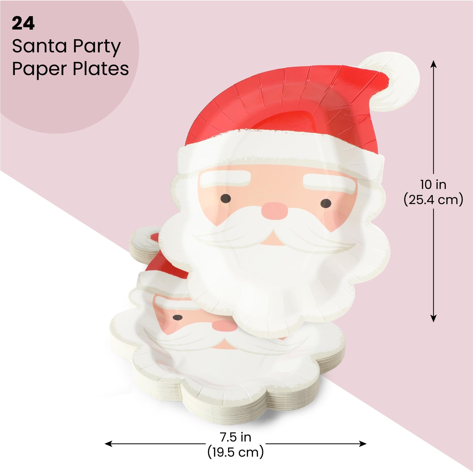 BLUE PANDA 24 Pack Santa Claus Paper Plates, Christmas Party Plates, Xmas Supplies for Winter Holiday Celebrations with Family and Friends (7.5 x 10 Inch)