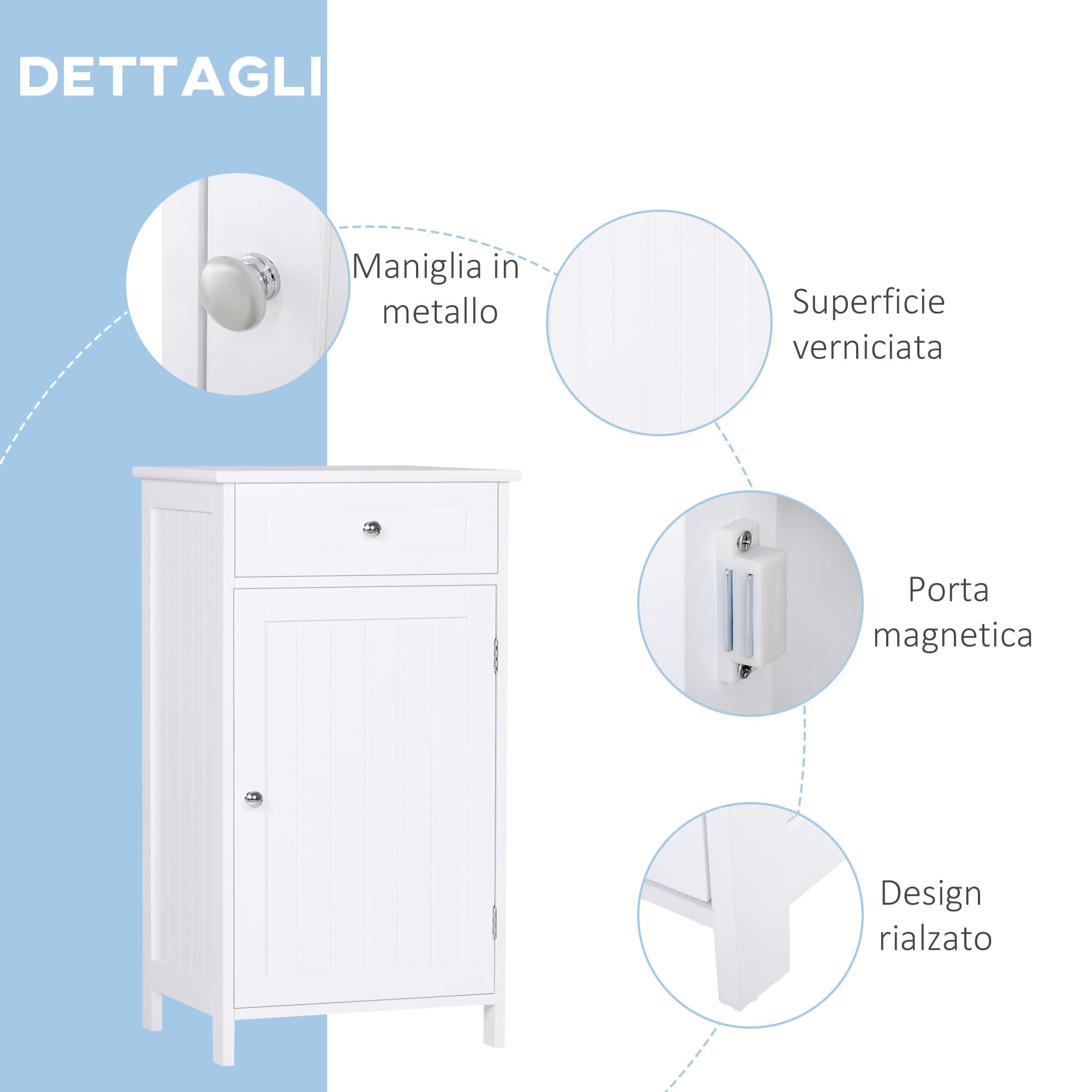 kleankin Mobiletto Armadietto 2 Cassetti, Mobile Bagno Design Anti-Ribaltamento da Bagno in MDF, 43x34x77 cm, Bianco