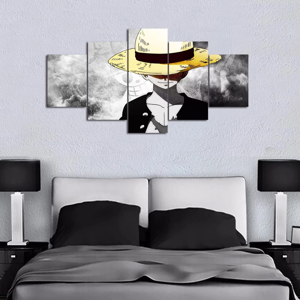 Wondbeau Tableau Toile 5 Panneaux Roronoa Zoro One Piece - Décoration Moderne 150x80cm Avec Cadre