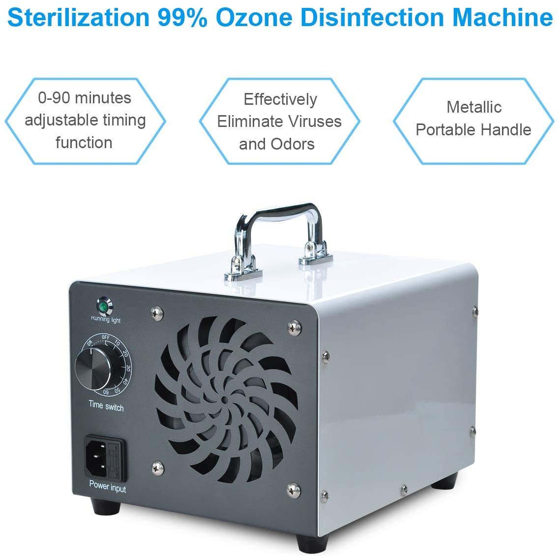 Generador de ozono Comercial, eliminador de olores, purificador de Aire de ozono Industrial, 10.000 MG/h, ionizador para Habitaciones, Humo, Coches y Mascotas - Blanco