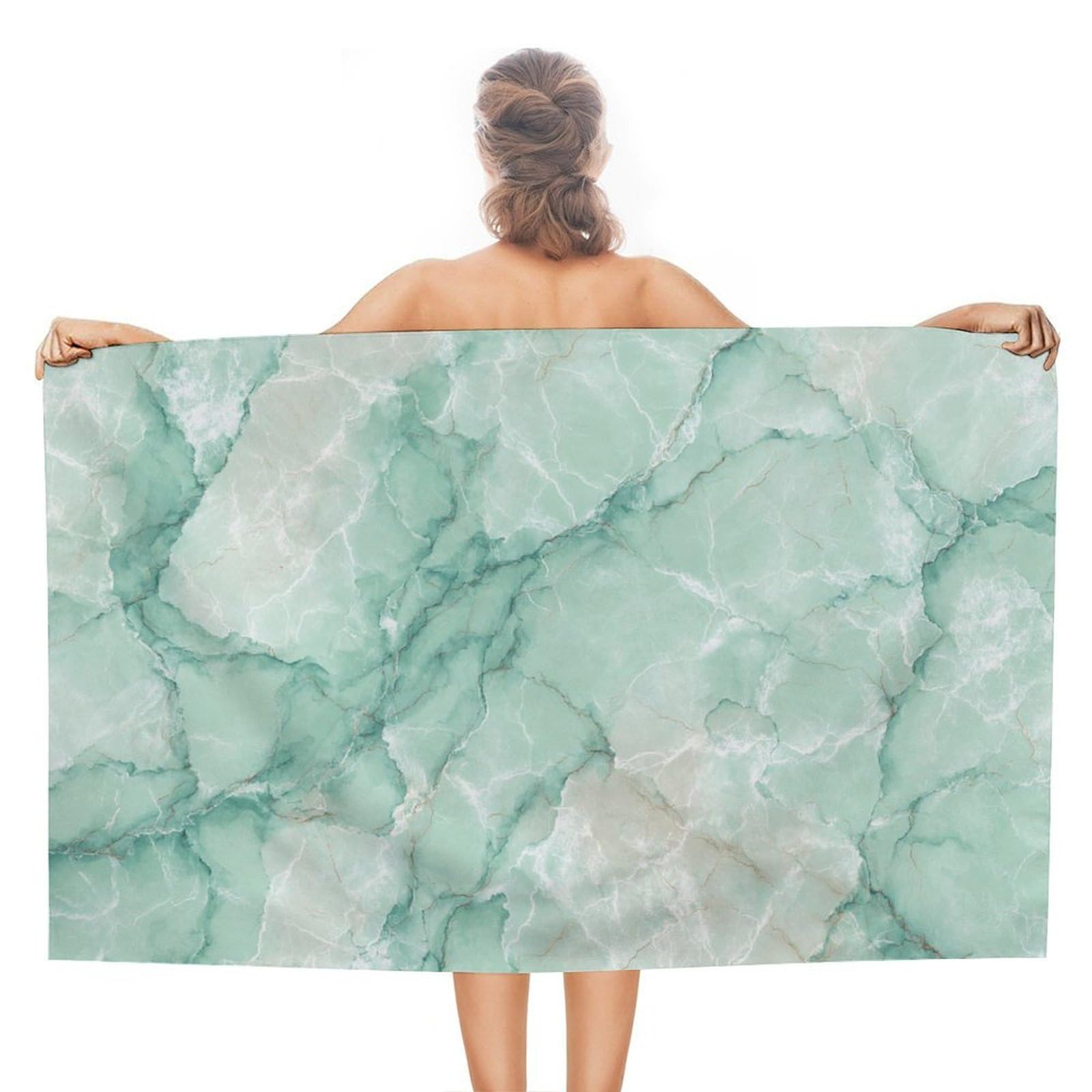 asbwuo Light Green Marble with Soft Creamy Texture Beach Towel