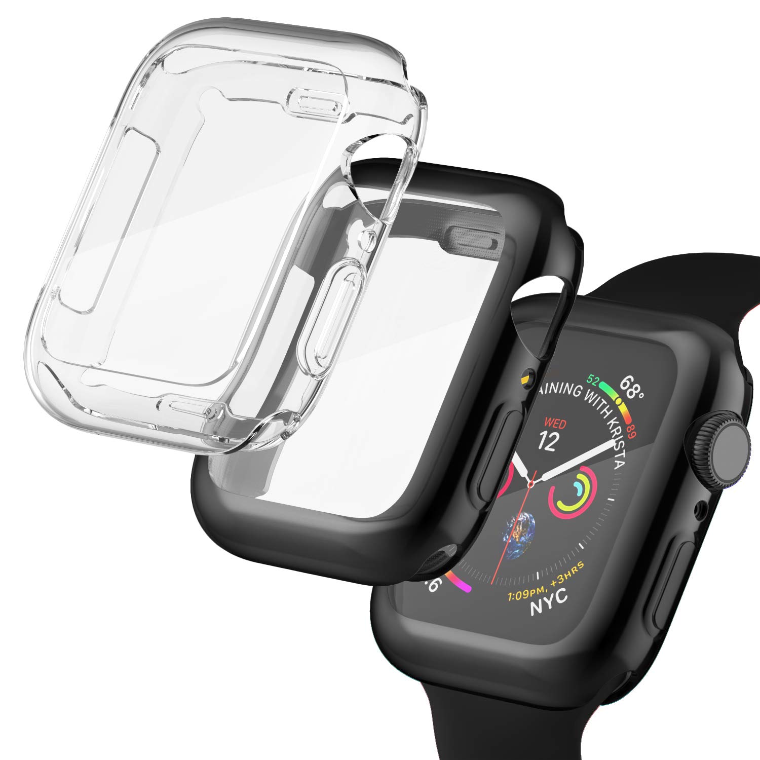 WASPO 3 Pack Case Compatible with Apple Watch Series 5/4/3/2/1 Screen Protector, TPU Full Coverage High Defination Clear Ultra-Thin Cover Compatible with iwatch 38mm 42mm 40mm 44mm (40mm)