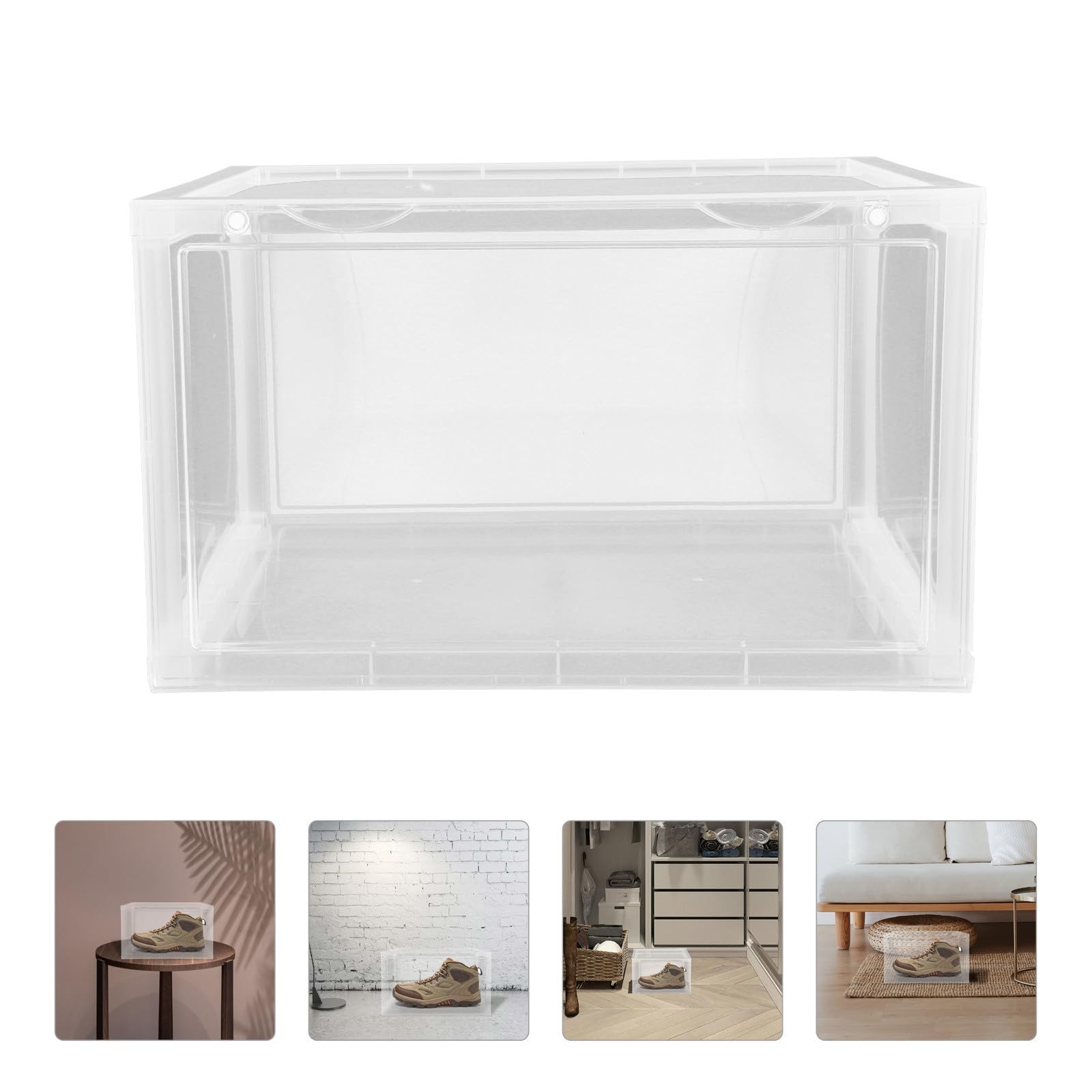 ibasenice Caja Organizadora de Zapatos de Acrílico con Puerta Lateral Magnética Transparente Apilable para Zapatillas y Armarios en Entrada o Closet