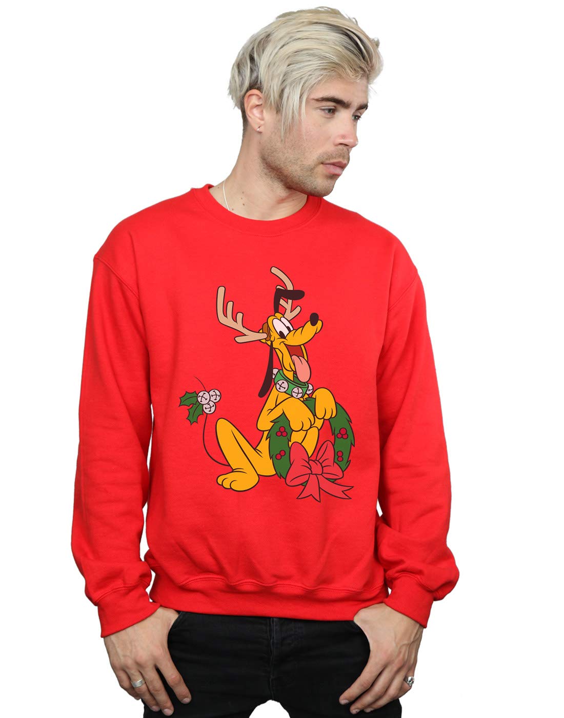 Disney Men's Pluto Christmas Reindeer Sweatshirt Red XXXX-Large