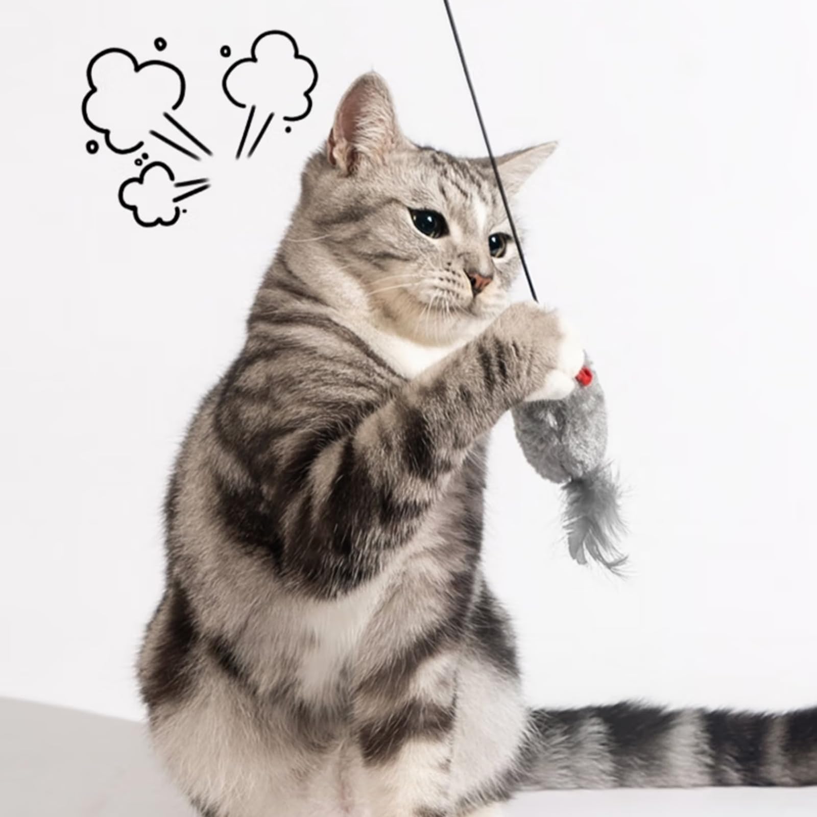Juguete para Gatos Autoocupado, Juguete Colgante para Puerta, Ratones Grises, Juguete de Peluche Realista que Chisporrotea, Juguete Interactivo para Gatos en Forma de Ratón con Cola de