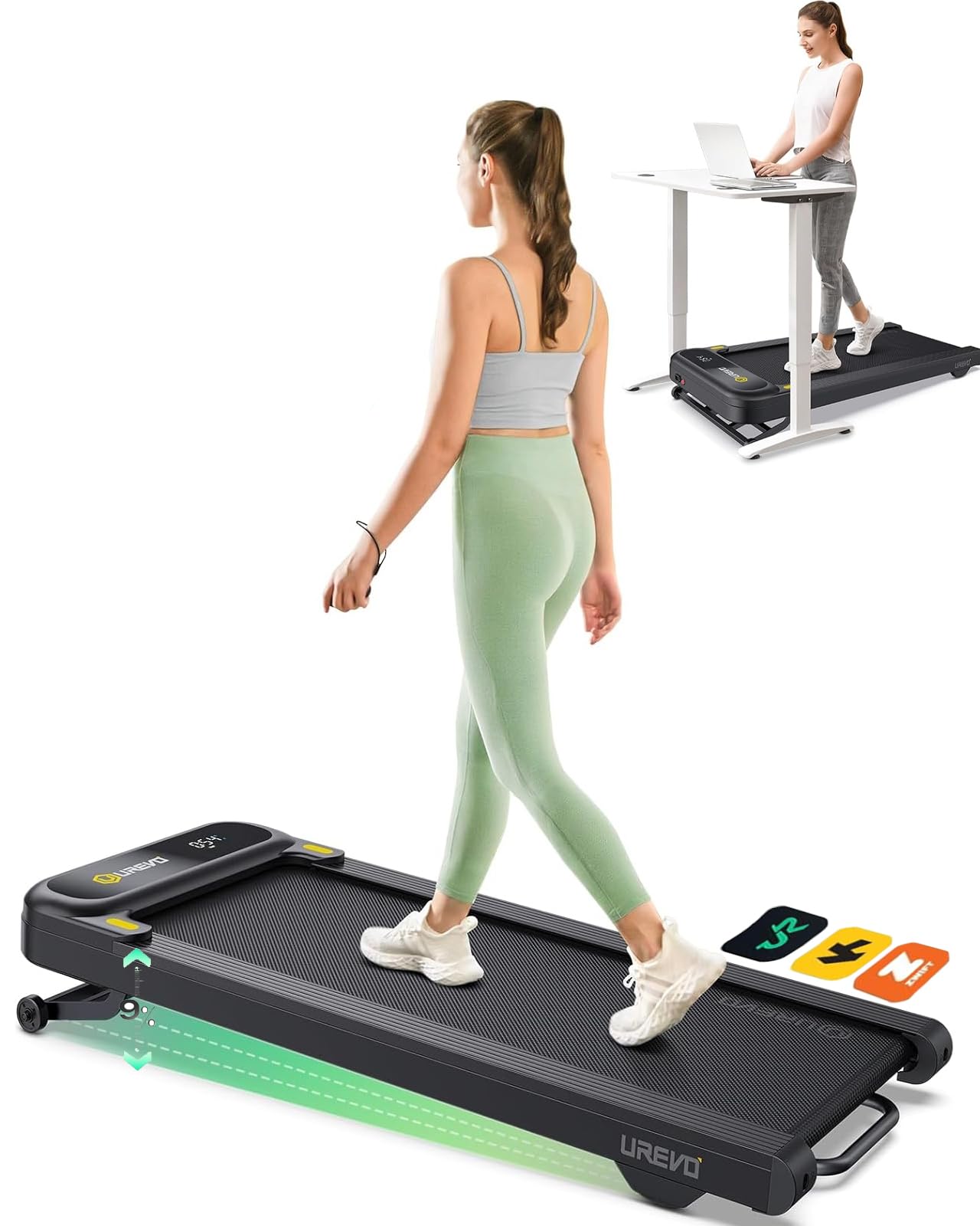 UREVO Tapis de Course, Tapis de Marche Walking Pad, Inclinaison Auto 9% | Silencieux, SmartAPP IA avec musique, programmes HIIT, parcours pittoresques, amortissement 12 points, randonnée immersive