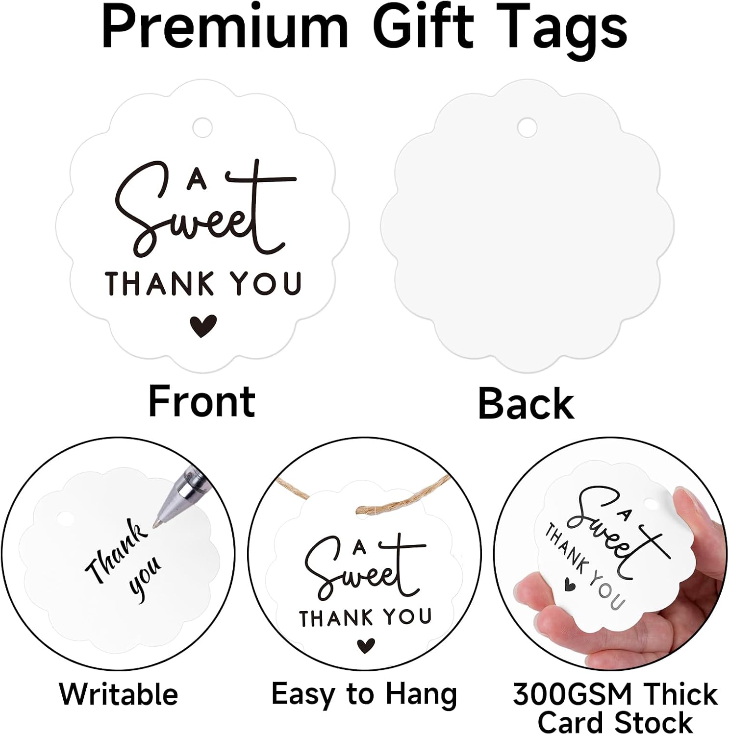 joycraft 100Pcs Thank You Tags with String, 2.4 in White Round Gift Tags image 3