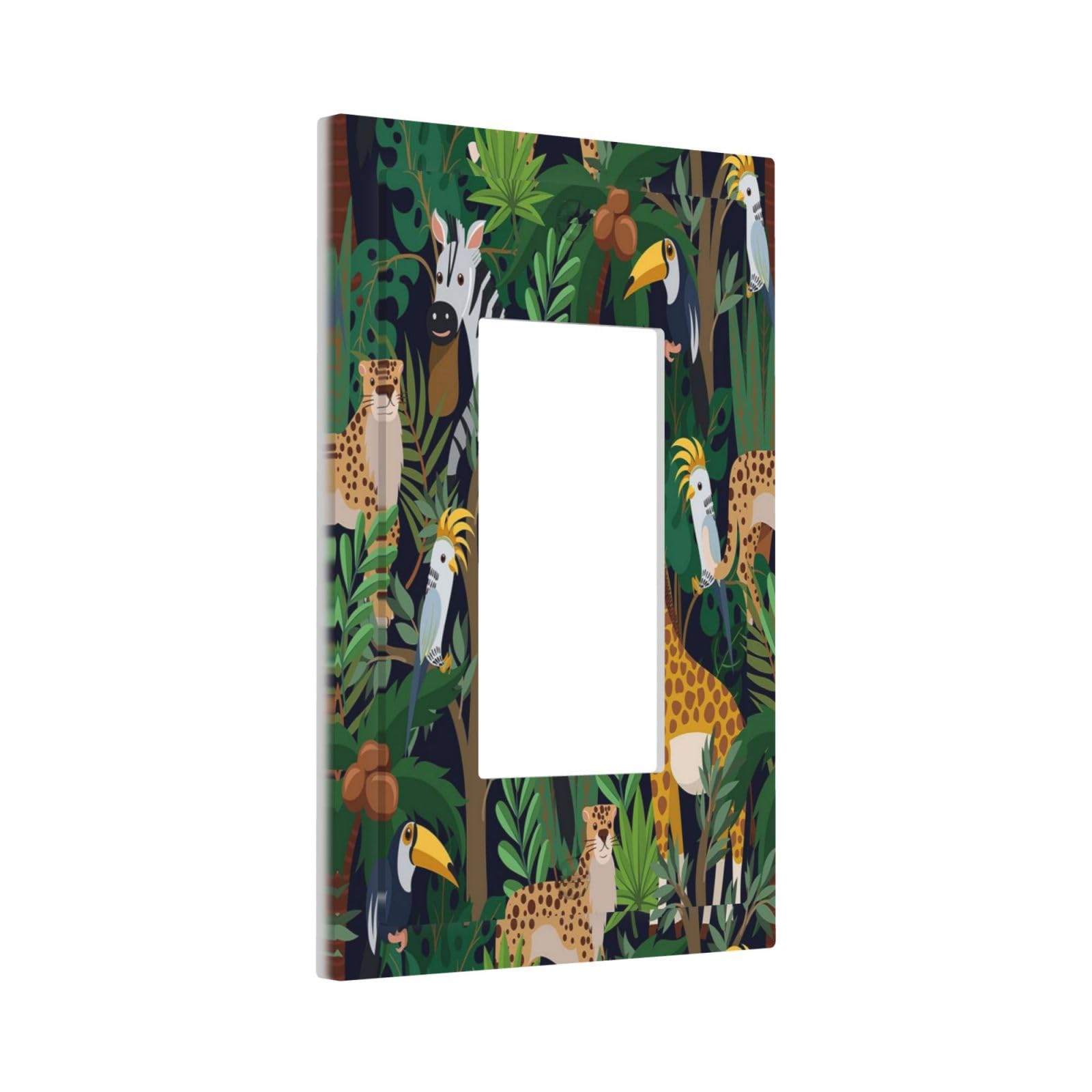 Wpshijia Cartoon Animal Zebra Leopard Giraffe Bird Leaf 1 Gang Rocker Nursery Light Switch Covers Decorative Single Decora Outlet Wall Plate Faceplate Switchplate GFCI for Kidroom Bedroom