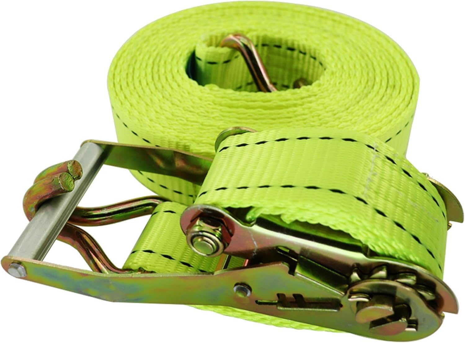 Correas de amarre de trinquete con ganchos dobles en J para asegurar mercancías en cajas de camiones, remolques, motocicletas, resistentes, duraderas, longitud ajustable