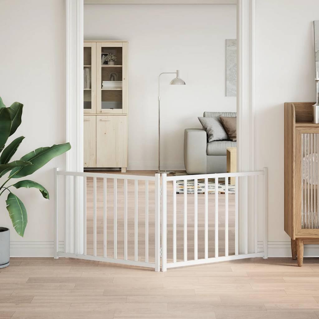 2-TLG. faltbares Hundetor aus massivem Tannenholz, Weiß, 160 cm, ohne Bohren montierbar, platzsparend zusammenfaltbar für Wohnzimmer, Küche und Treppe