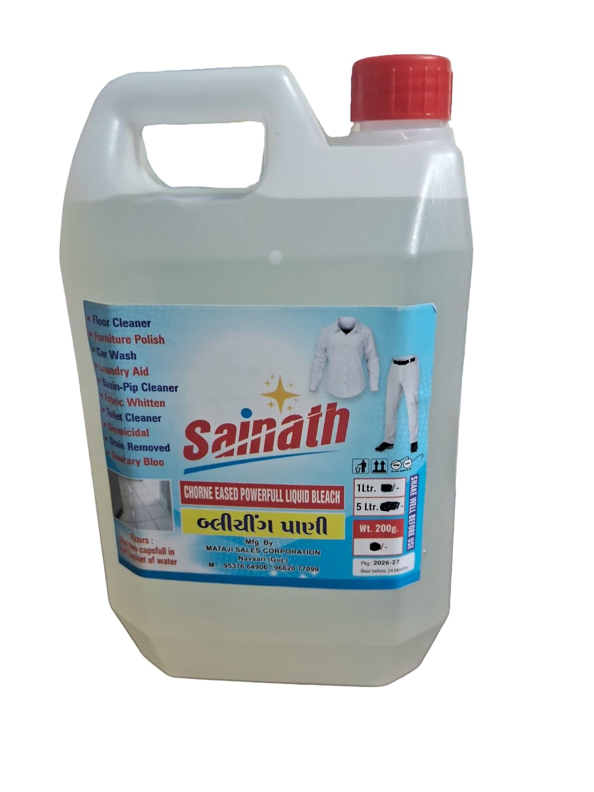 Patel Enterprise Biliching Liquid Sainath Liquid Bleach, 2 Ltr, Floor Cleaner, Stain Remover, Fabric Whitener, Car Wash (PACK OF 1)-image-43