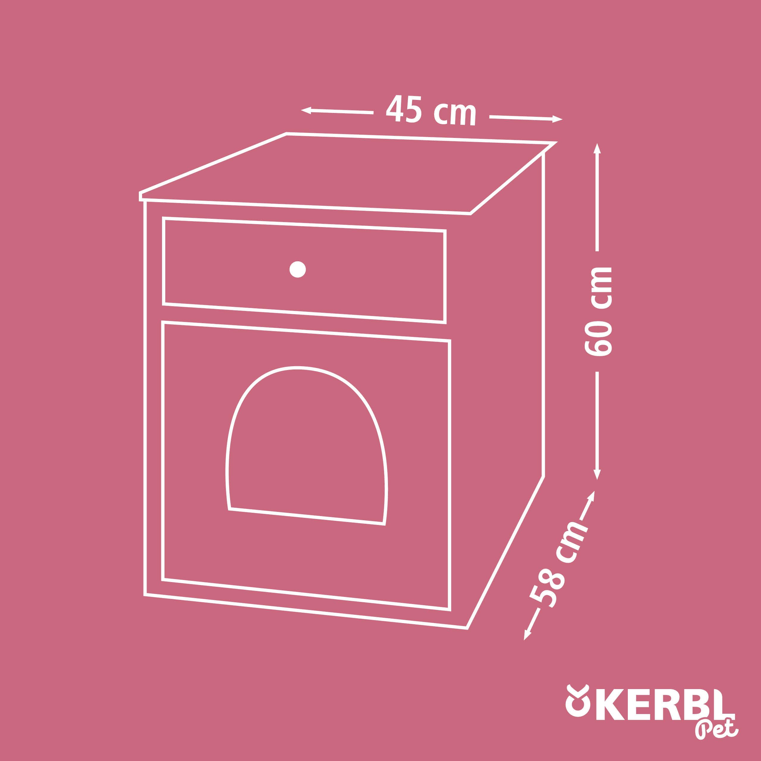 Kerbl Pet Katzenschrank Ida, Katzenhaus, weiß, grau, 58x45x60cm, Holz, Katzen, mit Schublade, Liegekissen integrierbar | Weiß/Grau, 58 × 45 × 60 cm, Katzenhaus aus Holz mit Schublade und Platz für ein Liegekissen