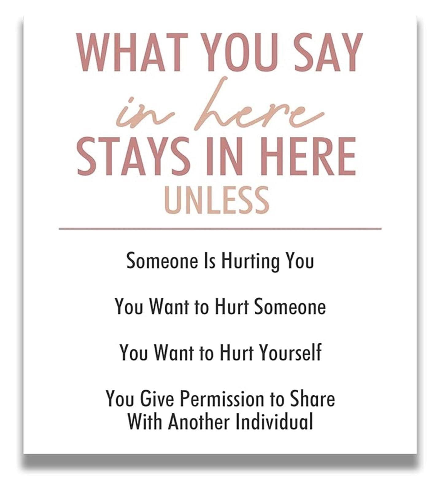 DQFOCPHHAA Counselor Office Decor - Confidentiality Poster What You Say in Here, Wall-Art for Therapist, Social Worker, Psychologist(Framed,08x12inch(20x30cm))