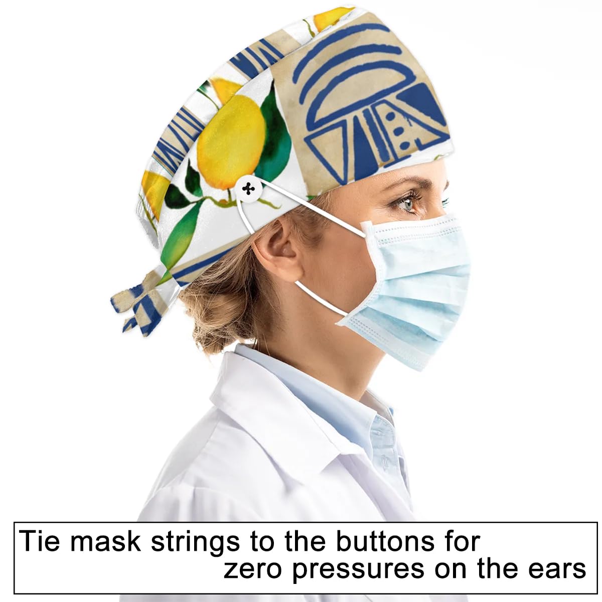 Mularoka Square Lemons Working Caps with Button Sweatband Comfortable Adjustable Bouffant Hats Work Hat for Women Men