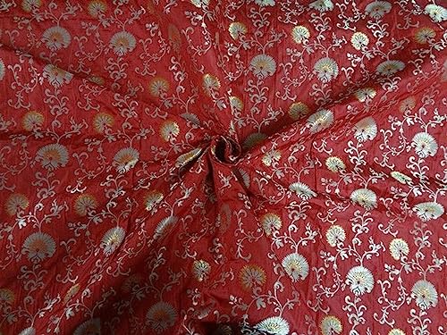 Tissu métallisé brocart soie jaune rouge pour ameublement et rideaux jacquard