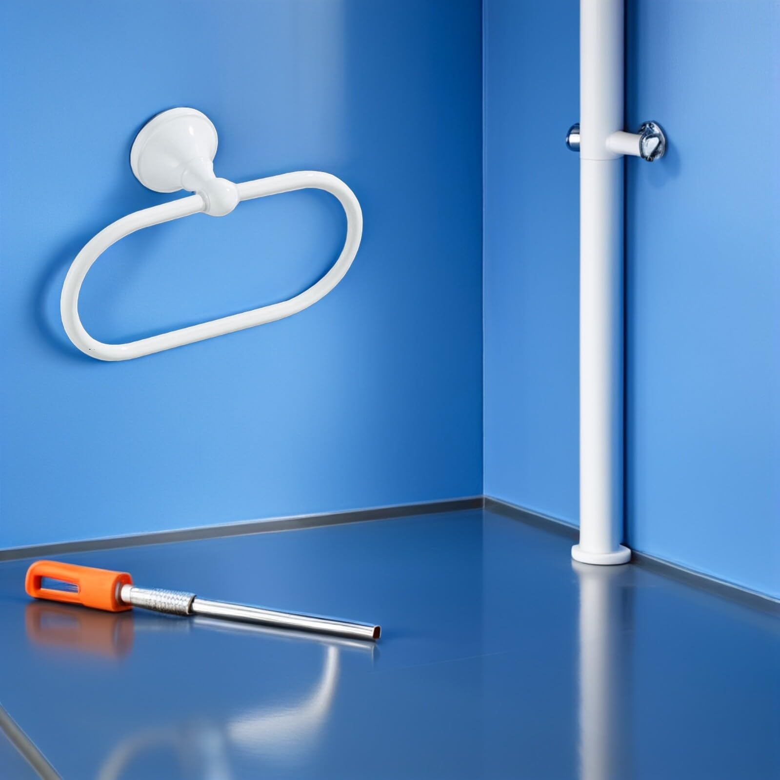 Ovaler Wand Handtuchring aus Kupfer, Weiß, Schlicht für Bad
