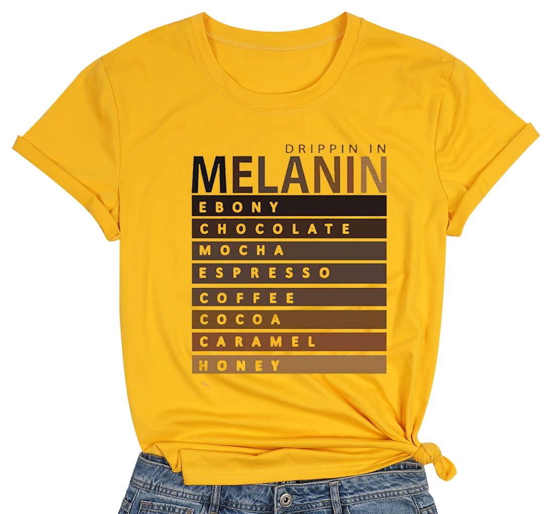 FCHICHDrippin in Melanin T-Shirt Afro Women Funny Letter Print Tshirts Black Queen Graphic Tee Tops Short Sleeve Shirt