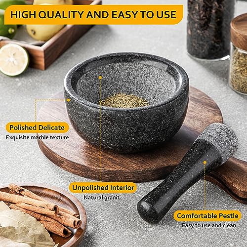 Velaze Granite Mortar And Pestle Set, 6.5 Inch Pestle And 19.5 Oz Mortar,Natural Unpolished, Non Porous Spice Grinder, Small Bowl For Kitchen Spices And Pesto #TOP3