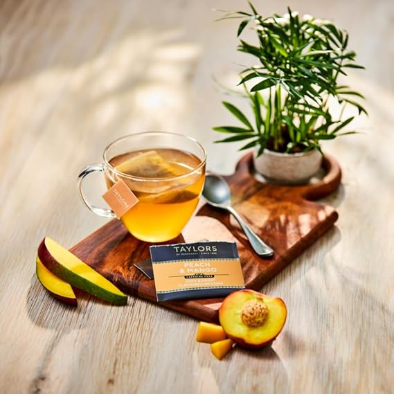 Taylors of Harrogate Peach & Mango, Herbal Tea, Individually Wrapped Teabags, 20 Count (Pack of 1), Juicy, Smooth, and Subtly Sweet, Caffeine-Free, Enjoy Hot or Iced, 20 Teabags