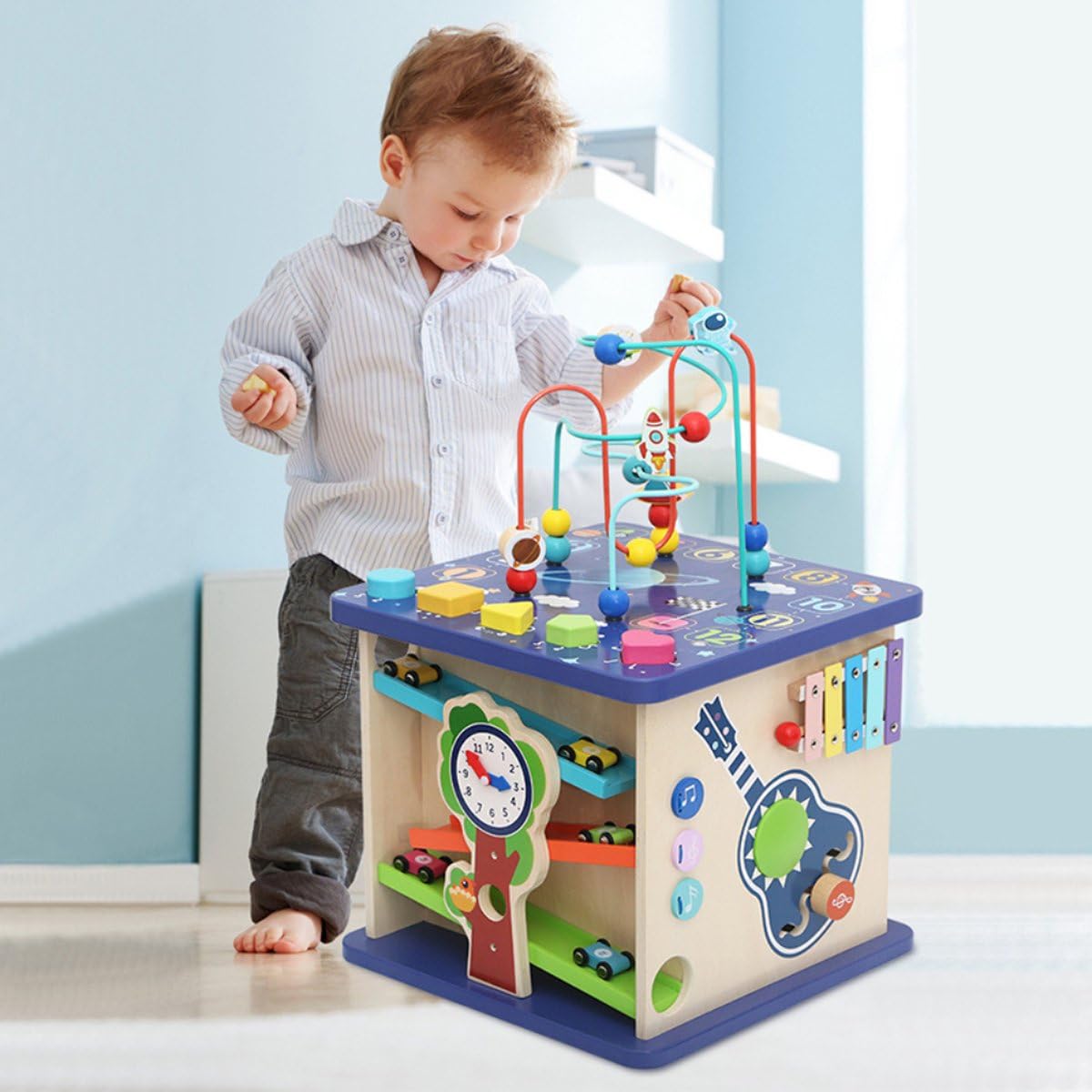 Montessori-Aktivitätswürfel – Beschäftigungsbrett zur Intelligenzentwicklung – Interaktives Spielhaus für Kleinkinder – Fähigkeiten & Motorik