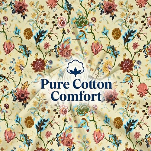 Image of Mafatlal Saanjh 144 TC Cotton Single Bedding Collection 90x60 Inch | Breath Easy Summer Fabric | Elegant Printed Surface | Block Printed | Durable Comfort Weave | Pillowcase Included | Soft Yellow