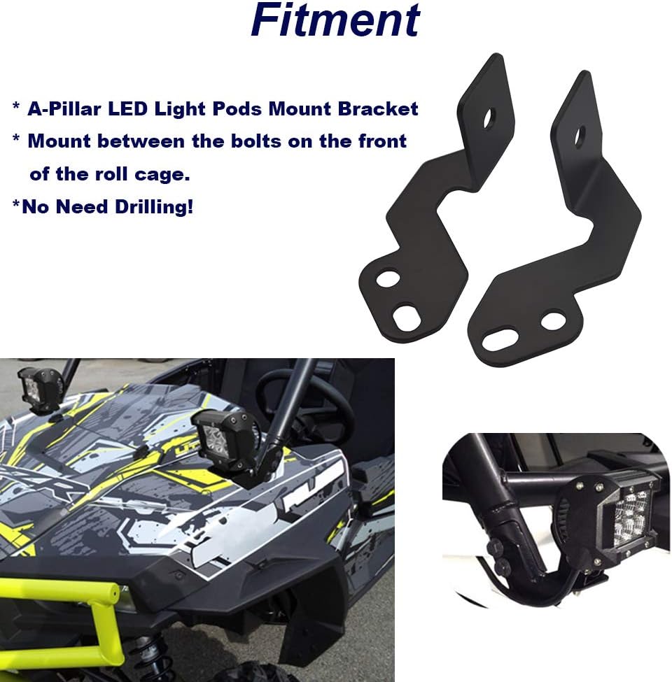 ASD Custom Side Pillar Mounting Brackets Compatible with Offroad LED Cube Pods Light Fit UTV Polaris RZR XP 900 1000