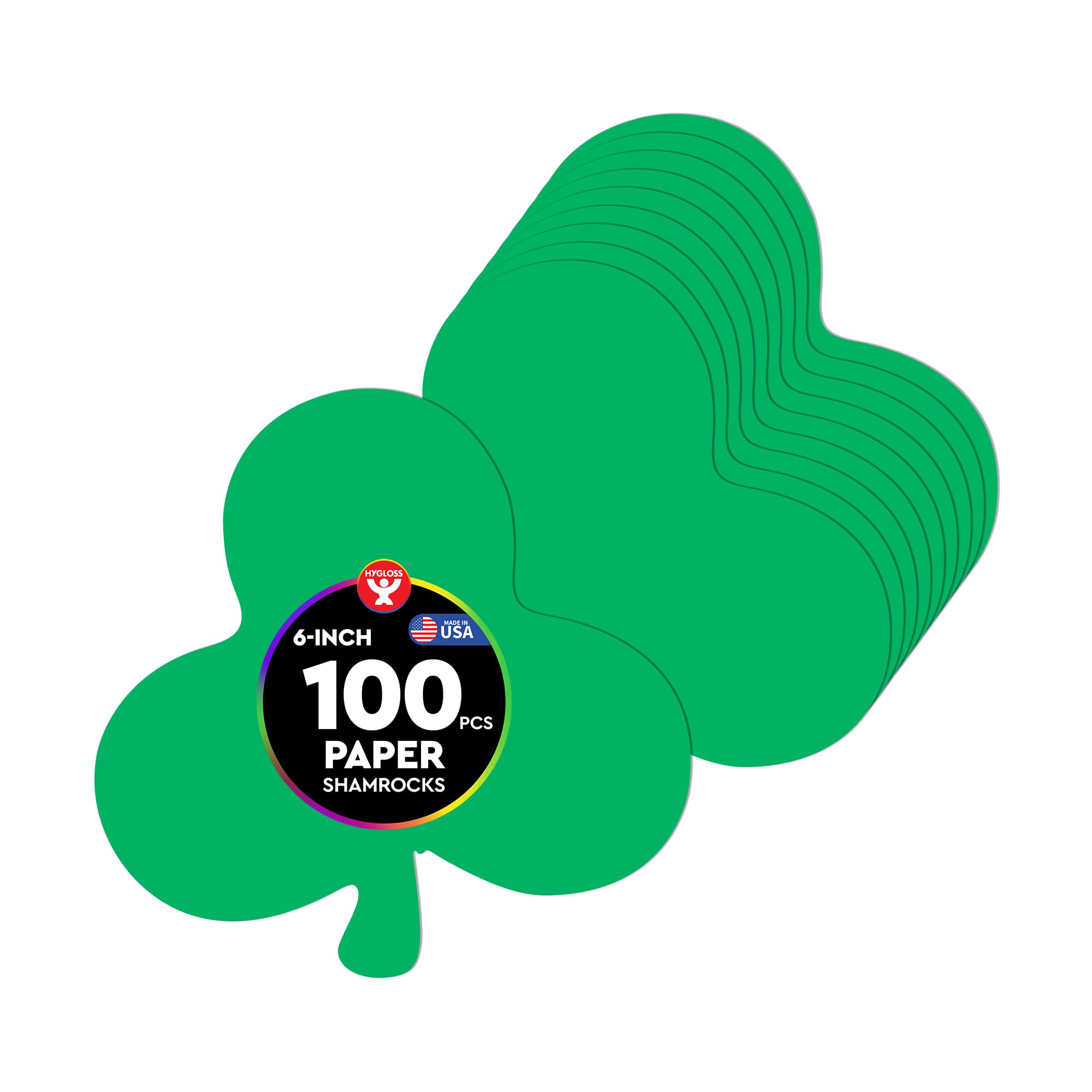 Hygloss Shamrock Shape Paper Cut-Outs for Arts &amp; Crafts-Many Creative Uses-St. Patrick’s Day Activities-Vibrant Green-6 Inches- 100 Pcs