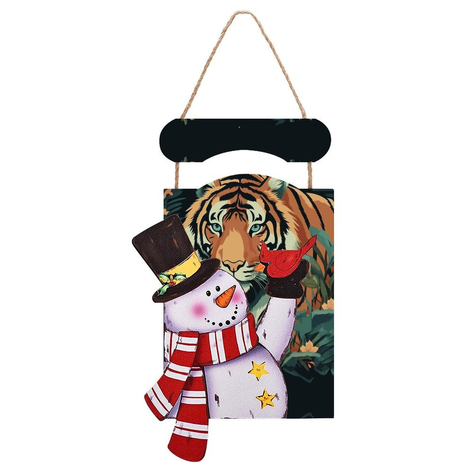 Butterfly And Tiger Snowman Sign Wooden Hanging Door Sign Christmas Door Decor Christmas Snowman Wooden Hanging Sign Wall Art for Indoor Outdoor Porch Wall
