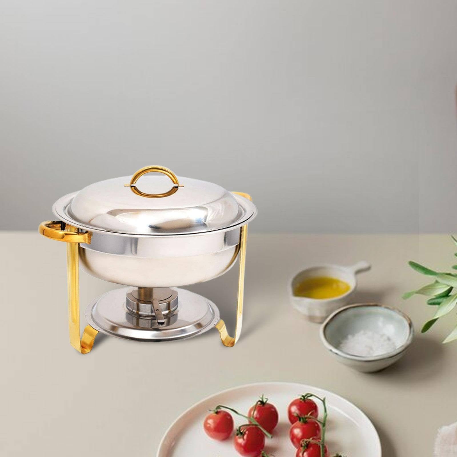 Set di pentole calde a buffet, piastra calda per catering rotonda da 4.5 litri in confezione da 2 con vassoio per l'acqua Set di pentole calde per buffet per catering, adatto per ristoranti, hotel.,B