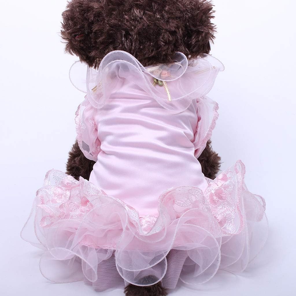 Dog Cats Wedding Dress Tutu Flowers Lace Design Pet Puppy Princess Skirt Party Apparel for Girl Dogs Cats (Color : Pink Size : Large) (Pink X)