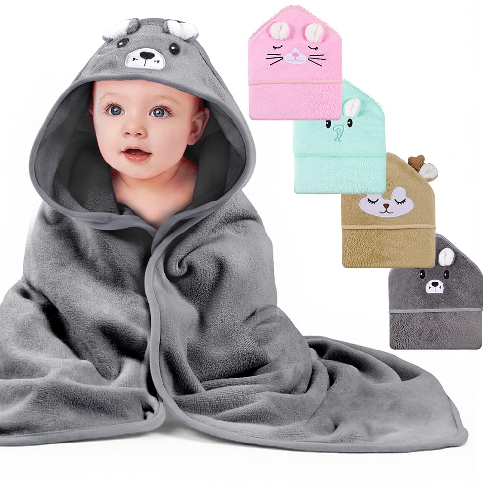 DiULi Serviette de Bain Bébé à Capuche 80x80 cm, Cape de Bain Bébé Naissance Ultra Douce et Absorbante, Sortie de Bain Poncho avec Capuche Animal Bébé Fille Garçon, Cadeau de Naissance